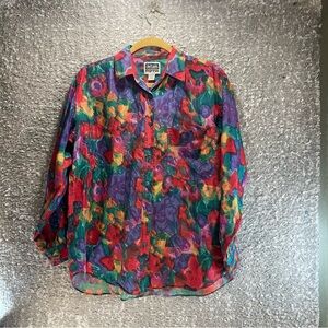 Vintage Details Express Silk Wearable Art Button Up Long Sleeve Shirt Medium